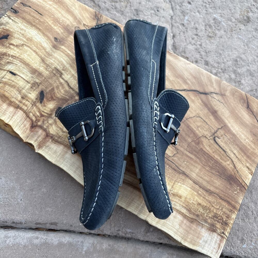 Saks Fifth Avenue Navy Blue Pebbled Leather Horse Bit Driving Shoe 10.5 Men‎ - Picture 3 of 7